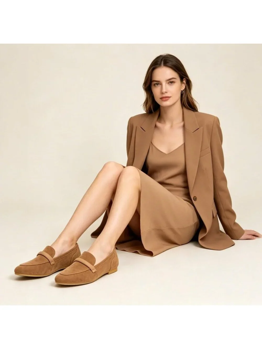 Women's Khaki Faux Leather Slip on Shoes Runs Small Ballet Flats Comfortable